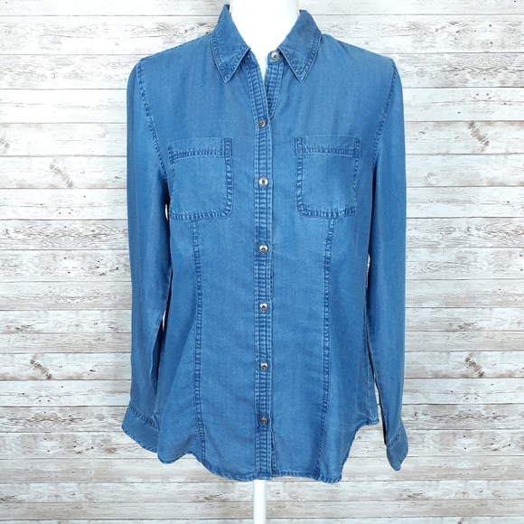Charter Club Chambray Top Blue Button Up 125 - Picture 1 of 6